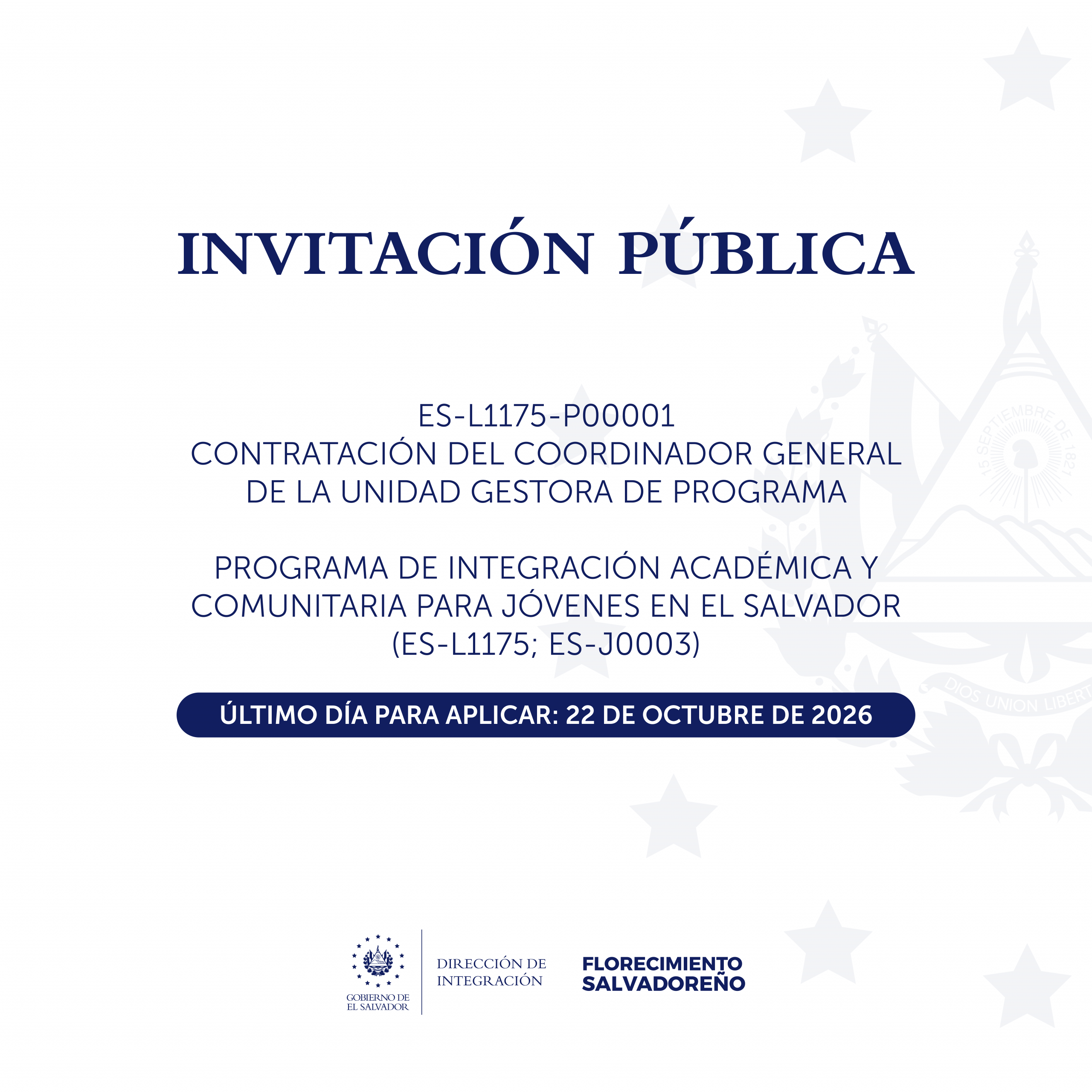 Invitación Publica Contratación del Coordinador General de la UGP ES-L1175-P00001