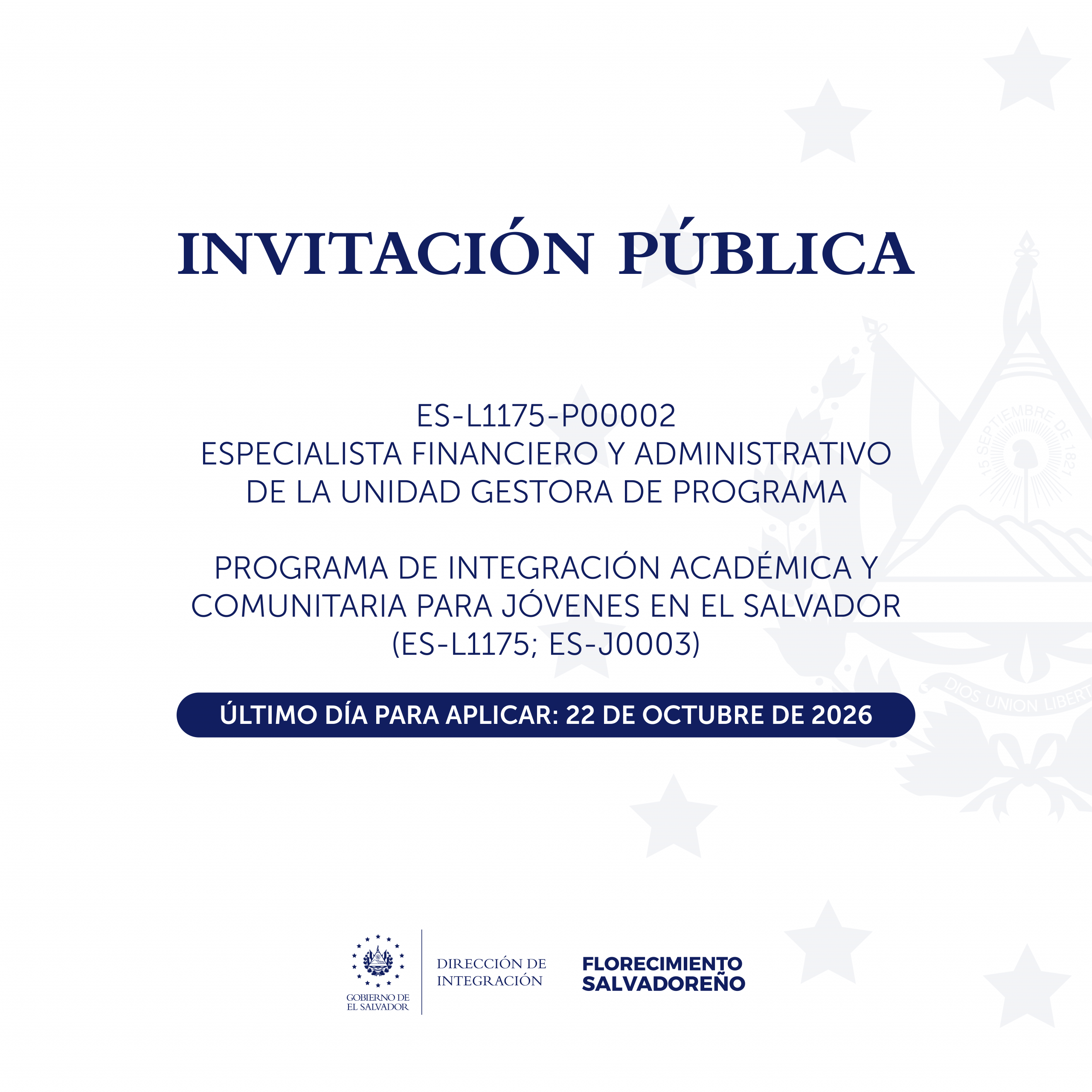 Invitación Publica Contratación del Especialista Financiero y Administrativo ES-L1175-P00002