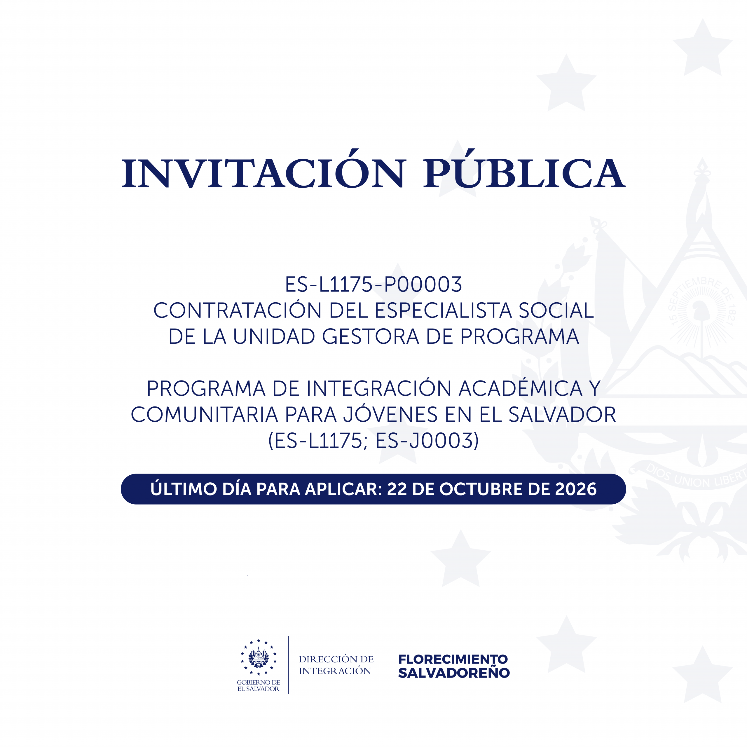 Invitación Publica Contratación del Especialista Social / ES-L1175-P00003